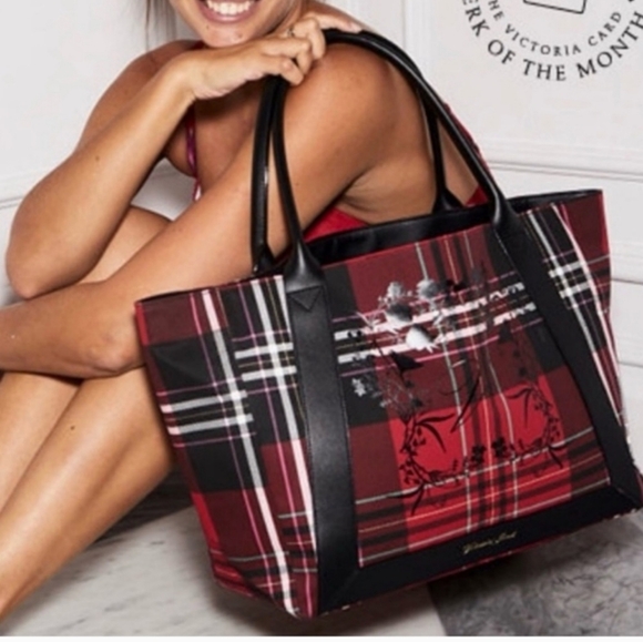 Victoria's Secret Handbags - Victorias Secret Red Black Plaid Tote Bag. Limited Edition.  Size 20x11